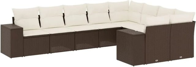 vidaXL 9-tlg. Garten-Sofagarnitur in L-Form aus braunem Poly-Rattan mit Kissen und Stauraum - Bild 1