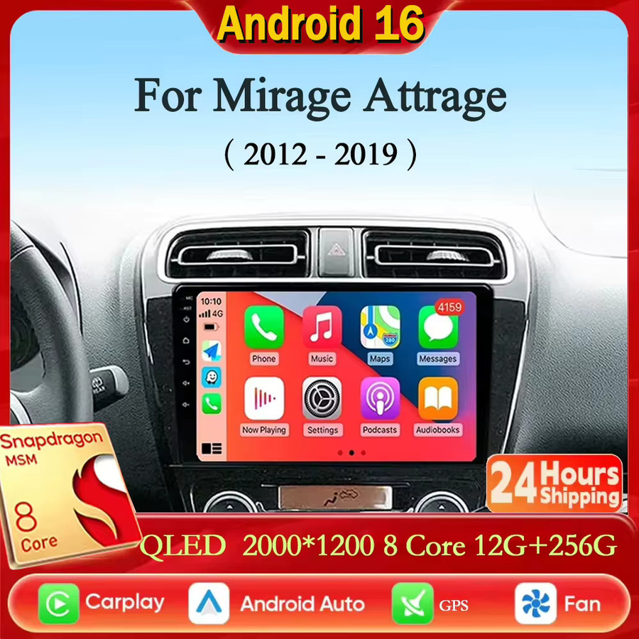 TIEYEZ Android 16 Autoradio mit 9 Zoll Display für Mitsubishi Mirage Attrage 2012-2019 und Space Star 2014, Navigation Stereo Multimedia Tuning Bildschirm, Schwarz - Bild 2