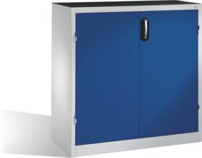 C+P Schwerlast-Beistellschrank mit Drehtüren und 2 Regalböden, Front Enzianblau, Korpus Lichtgrau, H x B x T: 120 x 120 x 50 cm - Bild 1