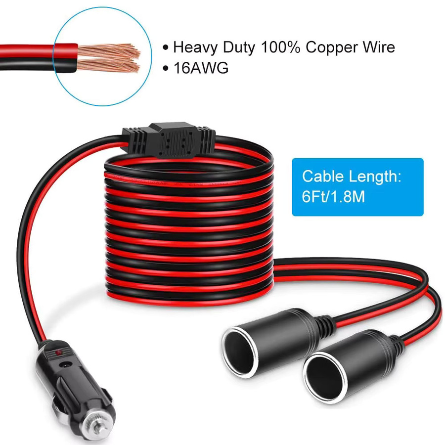 Bloopow Zigarettenanzünder-Verlängerungskabel 1 auf 2 DC 12 V Splitter-Adapter, Schwarz, Länge: 1,8 m - Bild 4