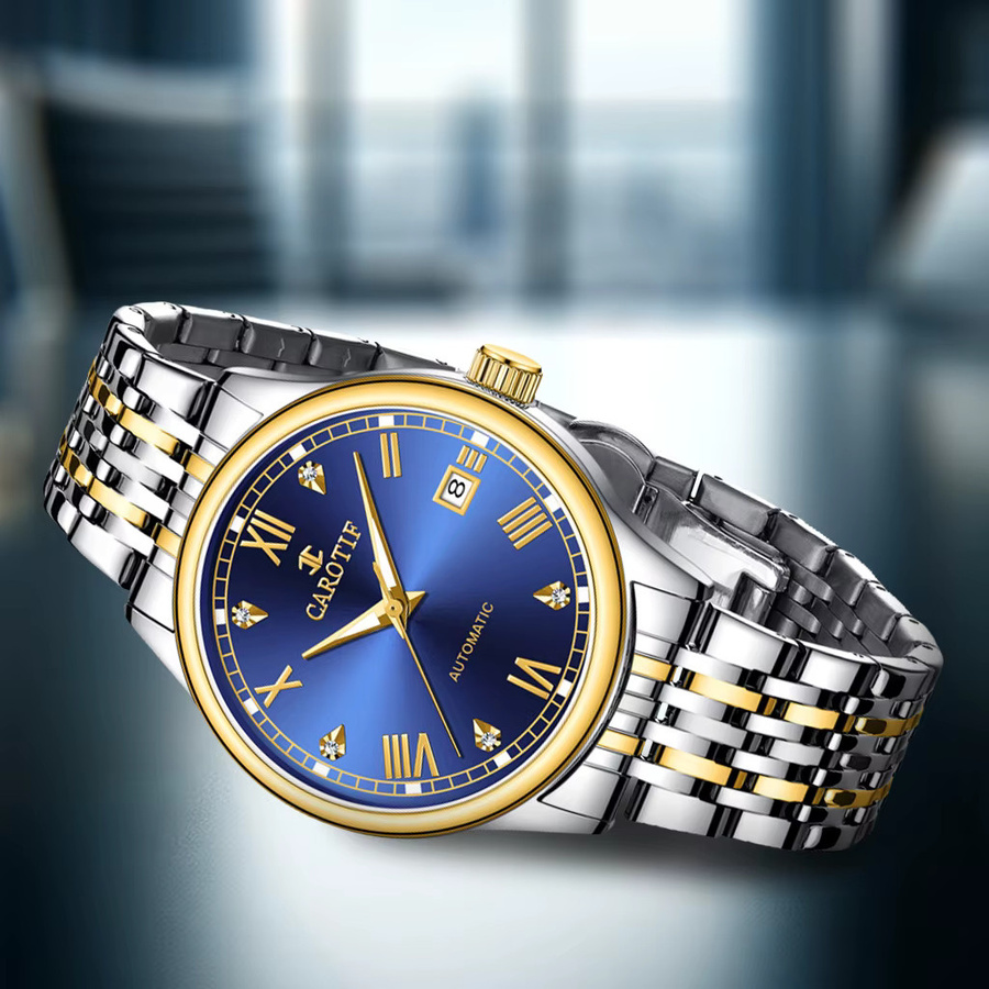 CAROTIF Armbanduhr Automatik, Edelstahl, Gold, Blau, Herren - Bild 5