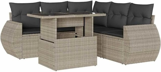 vidaXL 6-teilige Garten-Sofagarnitur in L-Form aus Polyrattan mit Kissen in Hellgrau - Bild 1