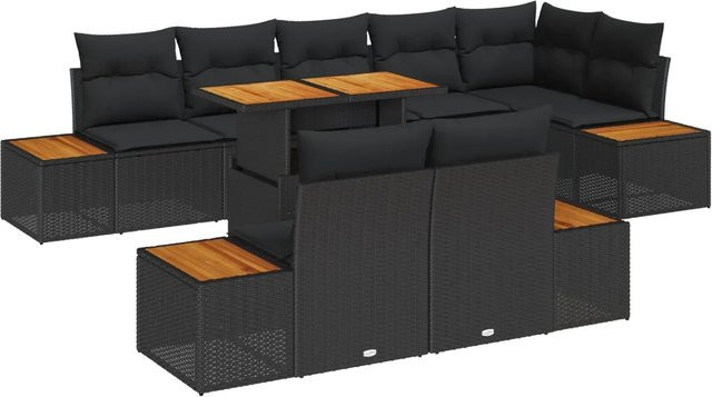 vidaXL Garten-Sofa-Set aus Poly-Rattan in Schwarz mit 9 Teilen und integriertem Stauraum - Bild 1