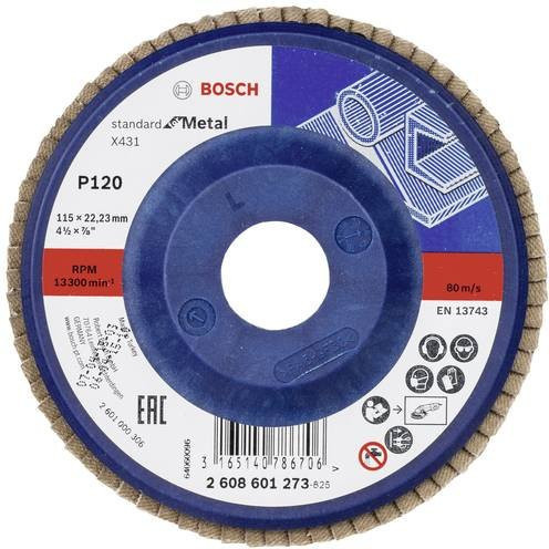 Bosch Fächerschleifscheibe X431 Standard für Metall, Blau, Durchmesser: 115 mm, Bohrungs-Ø: 22,33 mm - Bild 1