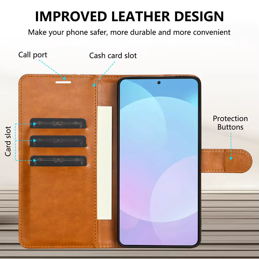 Lederhülle mit Magnetverschluss als Brieftasche für Xiaomi Redmi und Poco Modelle in Blau oder Braun - Bild 2
