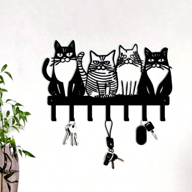 CIFBUY Katzen-Wandhaken aus Metall in Schwarz als dekorativer Schlüssel- und Mantelhalter - Bild 1