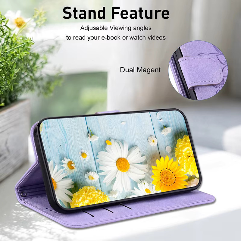 Leder-Schutzhülle Stand Flip Wallet Case für Motorola Moto Edge 40 Neo G06 G54 G84 G14 G15 G35 G34 G64 5G G04 G24 G05 G67 G85 E14 in Schwarz und Lila - Bild 2