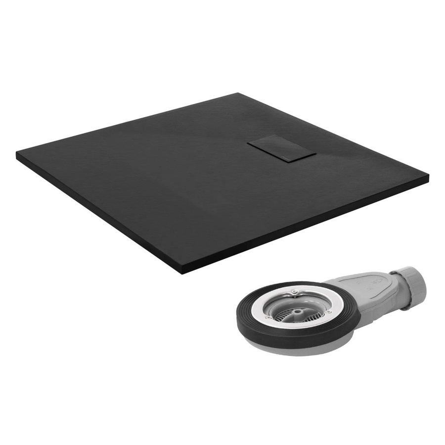 LuxeBath Duschwanne quadratisch aus Mineralguss in Schwarz mit Ablaufgarnitur, B/T/H: 90 x 90 x 3 cm - Bild 2