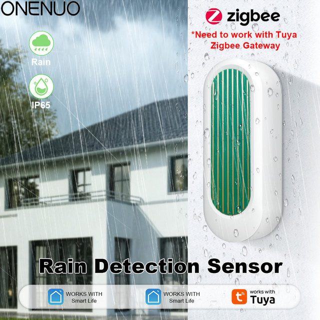 ONENUO Zigbee Regen Sensor Tuya Smart IP65 Wasserdichter Regenmelder für die Außenanwendung mit Echtzeit-App-Überwachung und Alarm in Schwarz oder Weiß - Bild 1