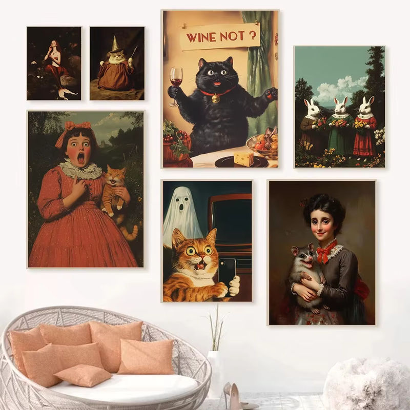Surreales Tierporträt Leinwandbild Potdemiel mit gruseligem Mädchen und Hund in Mehrfarbig für deine Wanddekoration - Bild 2