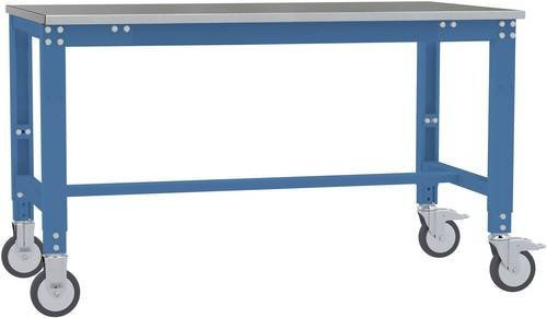 Manuflex AU7324.5007 Arbeitstisch UNIVERSAL Spezial mobil mit Blechbelagplatte, Brillantblau, B/T/H: 125 x 60 x 75,2-97,2 cm - Bild 1