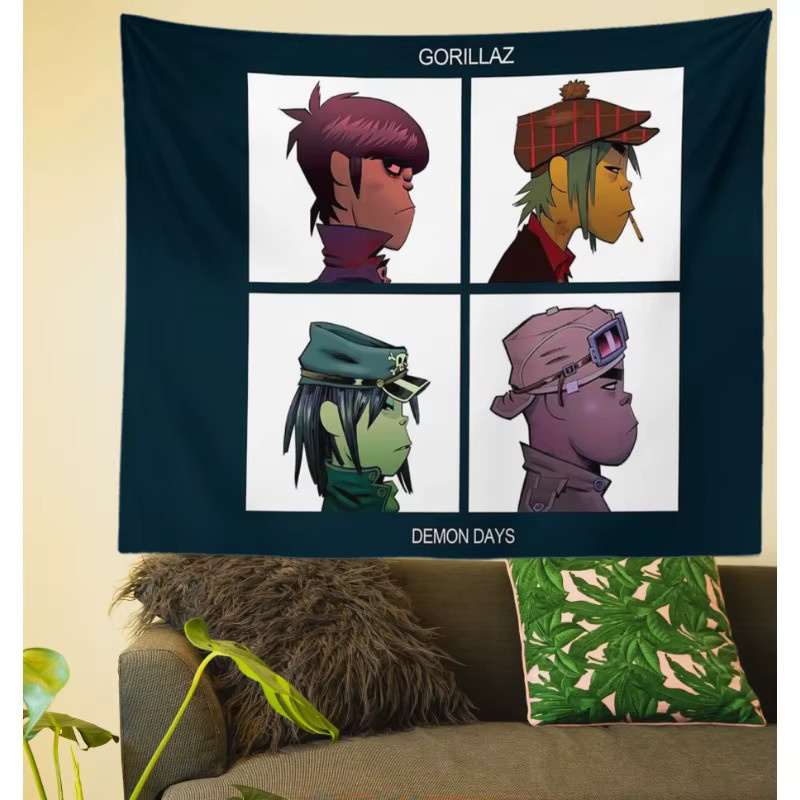 VIKAMA Gorillaz Demon Days Wandteppich mit Zeichentrickfiguren, Mehrfarbig, B: 60 cm, H: 40 cm - Bild 2