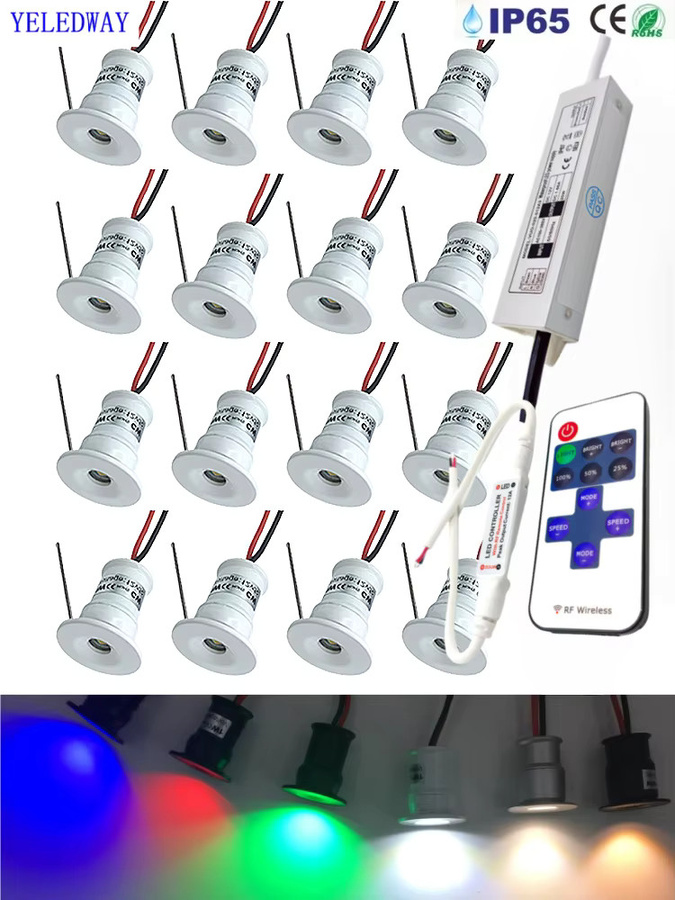 YELEDWAY RGB LED-Spot Set mit Fernbedienung, dimmbar, 1W 12V, weiß, für Schrank, Vitrine, Treppen und Deckenbeleuchtung - Bild 4