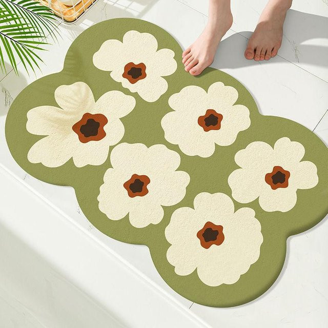 Saugfähige Kieselgur Fußmatte mit Blumenmuster, rutschfest und schnelltrocknend, B/T: 60 x 40 cm - Bild 1