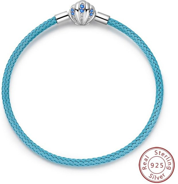 Charm-Armband 925 Silber, Blau, Lederseil, Damen, 18 cm - Bild 1