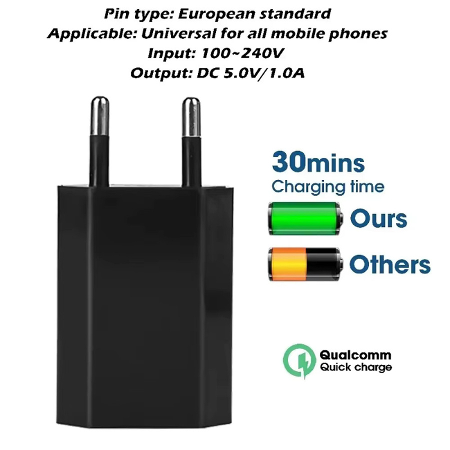 USB Schnellladegerät 5V 1A EU Stecker Reise Power Adapter für Samsung Huawei Xiaomi iPhone in Schwarz oder Weiß - Bild 4
