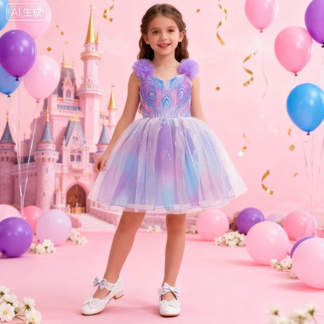 keaiyouhuo Prinzessin Hexe Kleid, Lila, Mädchen, Textil - Bild 1
