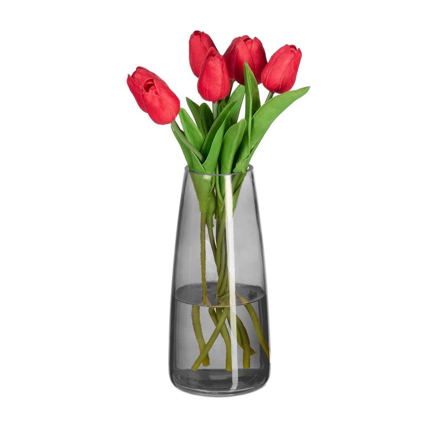 Relaxdays Tischvase aus Glas in Grau, schlichtes Design, Höhe: 21,5 cm, Durchmesser: 10 cm - Bild 2