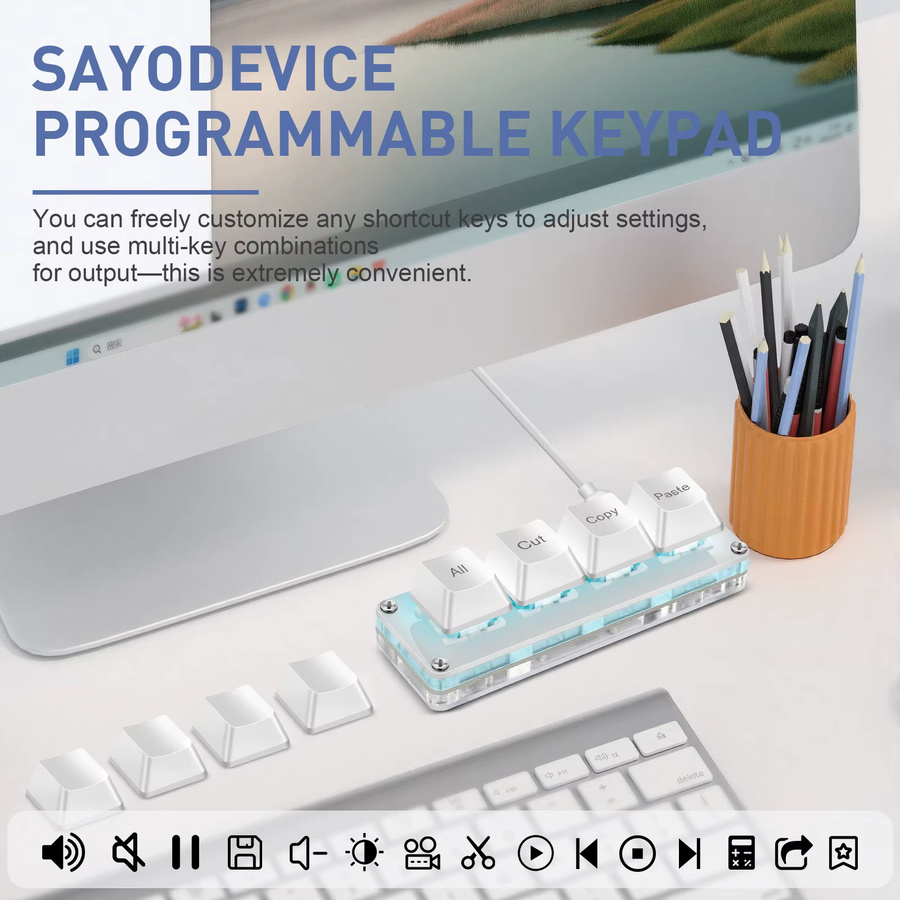 SAYODEVICE Mini-Shortcut-Tastatur mit 4 Tasten, mechanisches Makro-Keypad in Weiß, Hot-Swap-fähig, USB-Anschluss für Büro und Gaming - Bild 2