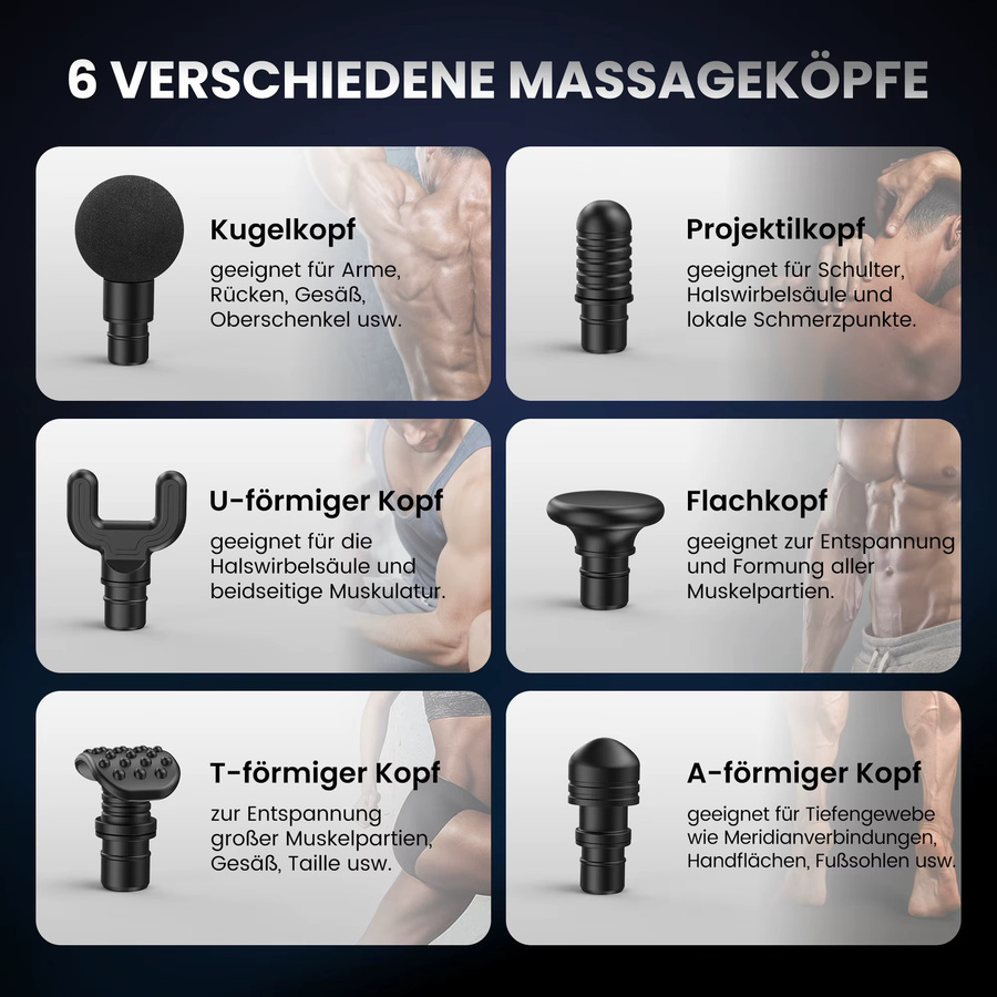 Sejoy Tragbare Faszienpistole Vibrationsmassagegerät in Blau mit 10 Geschwindigkeiten und 6 Massageköpfen zur tiefen Muskelentspannung für Körper, Nacken und Rücken - Bild 3