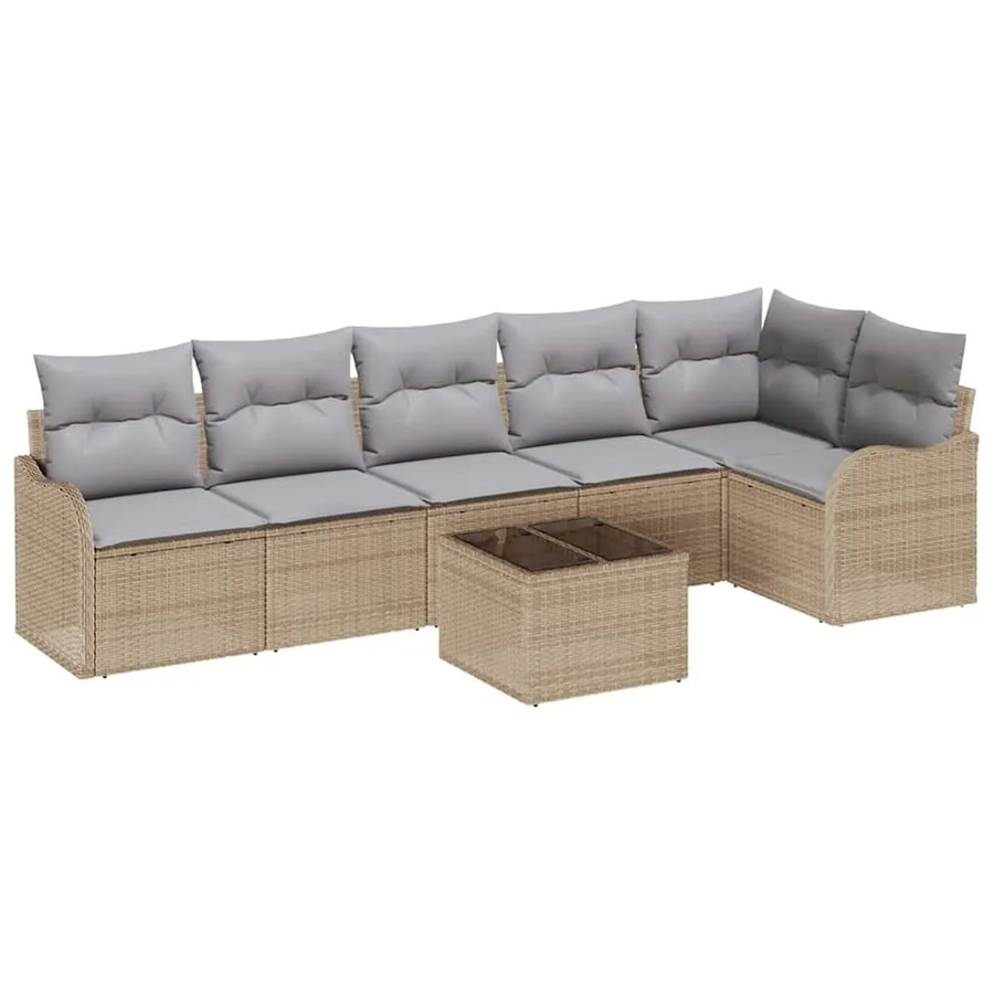 7-tlg. vidaXL Garten-Sofa-Set in L-Form aus Poly Rattan mit Kissen in Beige-Grau - Bild 2