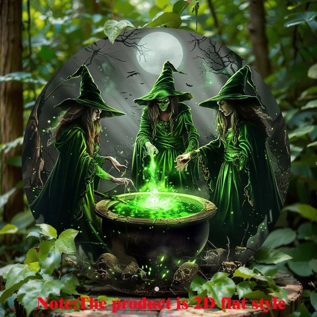 CIFBUY Rundes Aluminiumschild mit Hexenthema für Halloween in Mehrfarbig - Bild 1