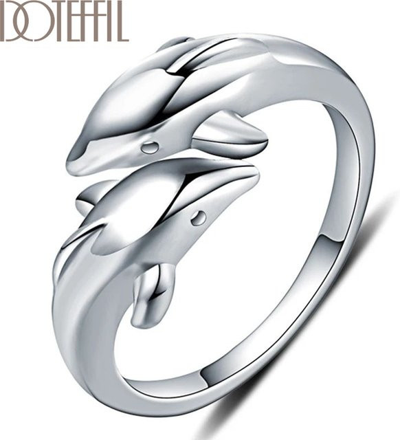 DOTEFFIL Ring Doppelter Delphin, Silber Farbe, Damen - Bild 1