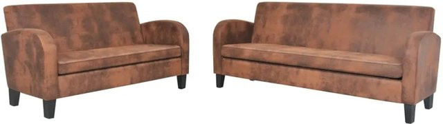vidaXL Sofa-Set 2-teilig aus Kunstleder in Braun mit Wildleder-Optik und Massivholzrahmen - Bild 1