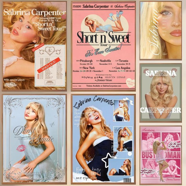 Selbstklebendes Sabrina Carpenter Portrait Poster in Schwarz und Multicolour, Rechteckiges Wanddekor im Retro-Stil, B/H: 20 x 20 cm - Bild 1