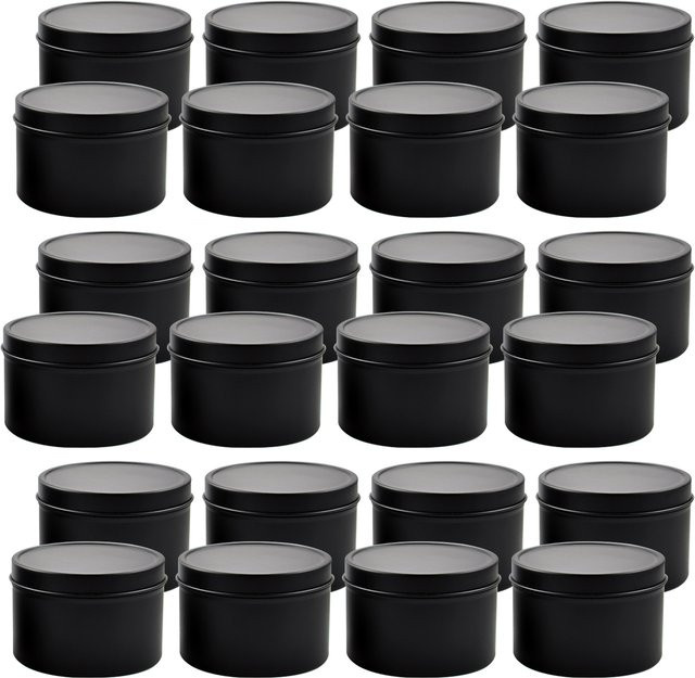 Set aus 12 runden Kerzendosen mit Deckel in Schwarz und Silber, 4 oz und 8 oz Kerzenbehälter für deine DIY-Kerzenherstellung - Bild 1