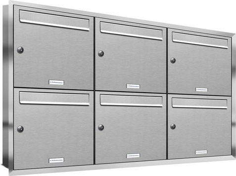 AL Briefkastensystem für 6 Parteien zur Unterputzmontage, silberfarben, B/H/T: 153,66 x 72,4 x 11,6 cm - Bild 1