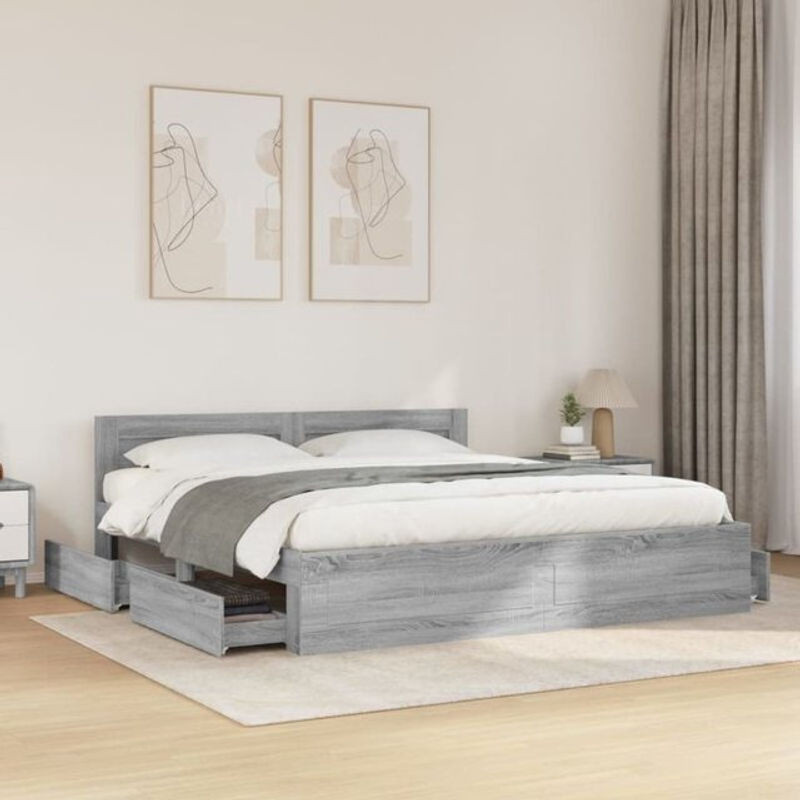 Vidaxl Funktionsbett mit Kopfteil aus Holzwerkstoff in Grau, B/T: 200 x 200 cm - Bild 1