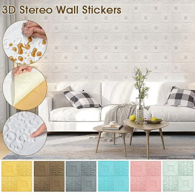Selbstklebende 3D Schaum Wandpaneele aus Polystyrol als wasserdichte Tapete für Wand und Decke in Weiß oder Silber - Bild 1
