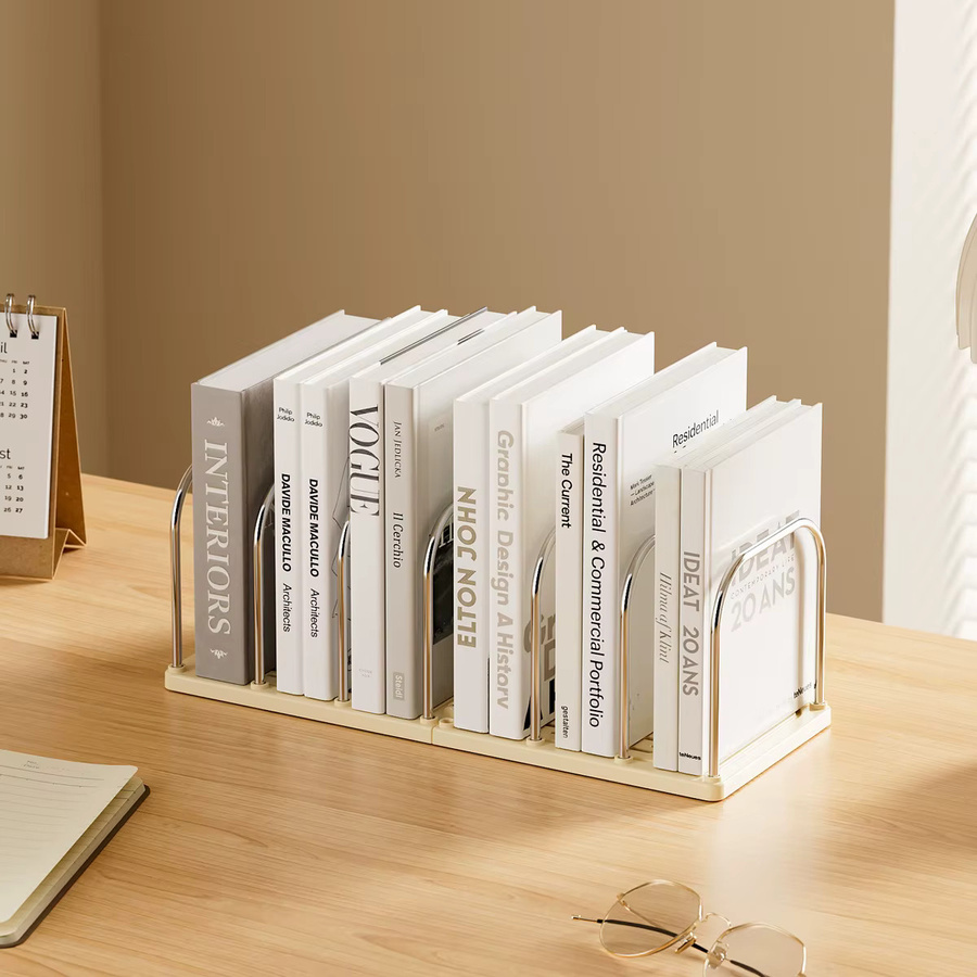 KEANG Büro-Desktop-Aufbewahrungsregal minimalistischer Buchständer für Dateien und Bücher in Beige oder Weiß - Bild 2