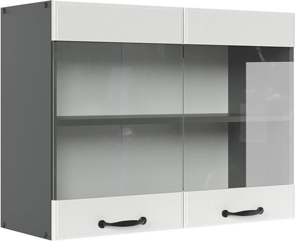Vicco Küchenglasschrank R-line Hängeschrank in Weiß Landhaus mit Drehtüren aus Holzwerkstoff und Glas, Breite: 80 cm - Bild 1