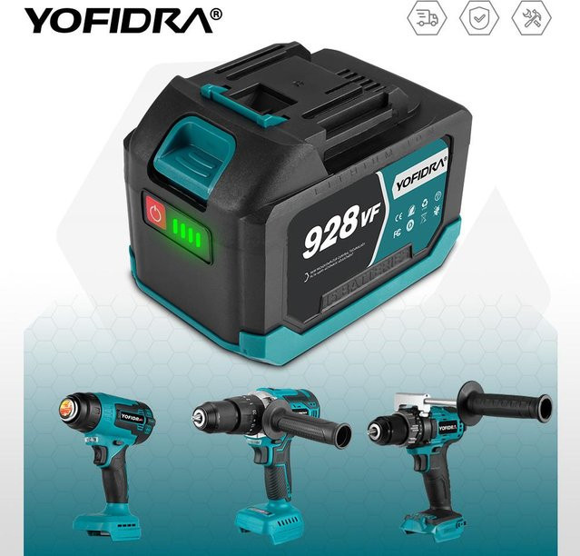 YOFIDRA Wiederaufladbarer Lithium-Ionen-Akku 15000mAh für Elektrowerkzeuge, Schwarz - Bild 1