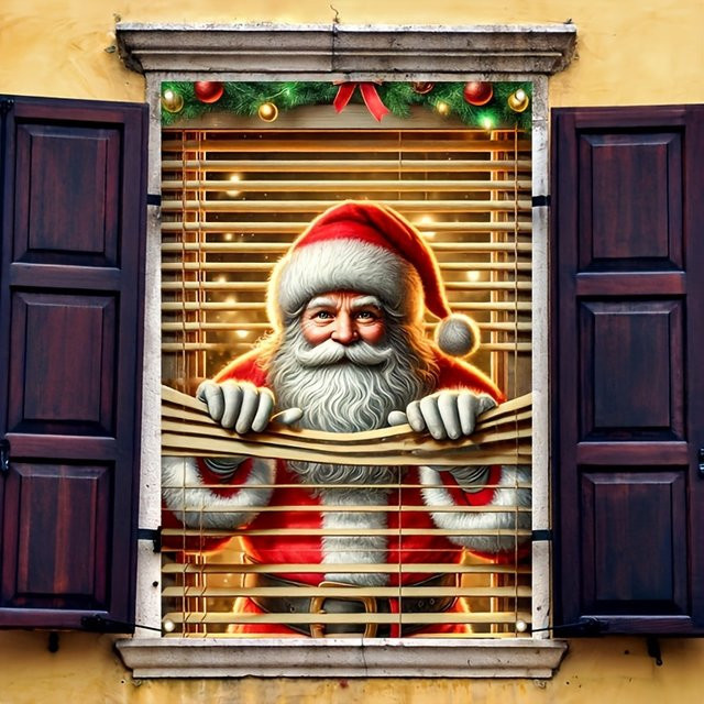 Untior Weihnachtsmann Fensterabdeckung aus Polyester, Mehrfarbiges Weihnachtsbanner zum Aufhängen, B/H: 80 x 120 cm - Bild 1