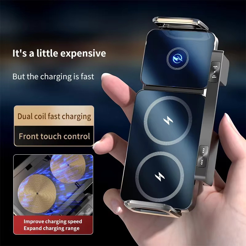 VIKEFON Wireless Car Charger Dual Coil Fold Screen Schnellladestation für Samsung Galaxy Z Fold 7 6 5 4 3 und iPhone 16 15 14 13 12 Pro Max in Schwarz - Bild 3