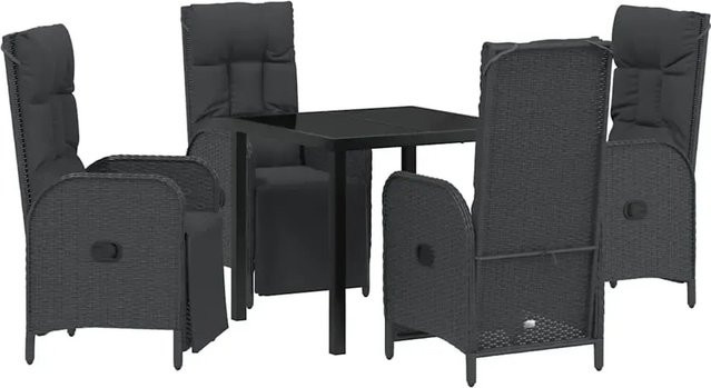 vidaXL Garten Essgruppe 5-teilig aus Poly-Rattan und Stahl in Schwarz mit Glasplatte und Kissen - Bild 1