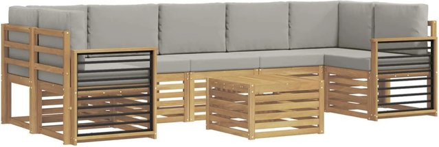 vidaXL Sofagarnitur aus Massivholz Akazie in Grau mit Latten-Design und Armlehnen - Bild 1