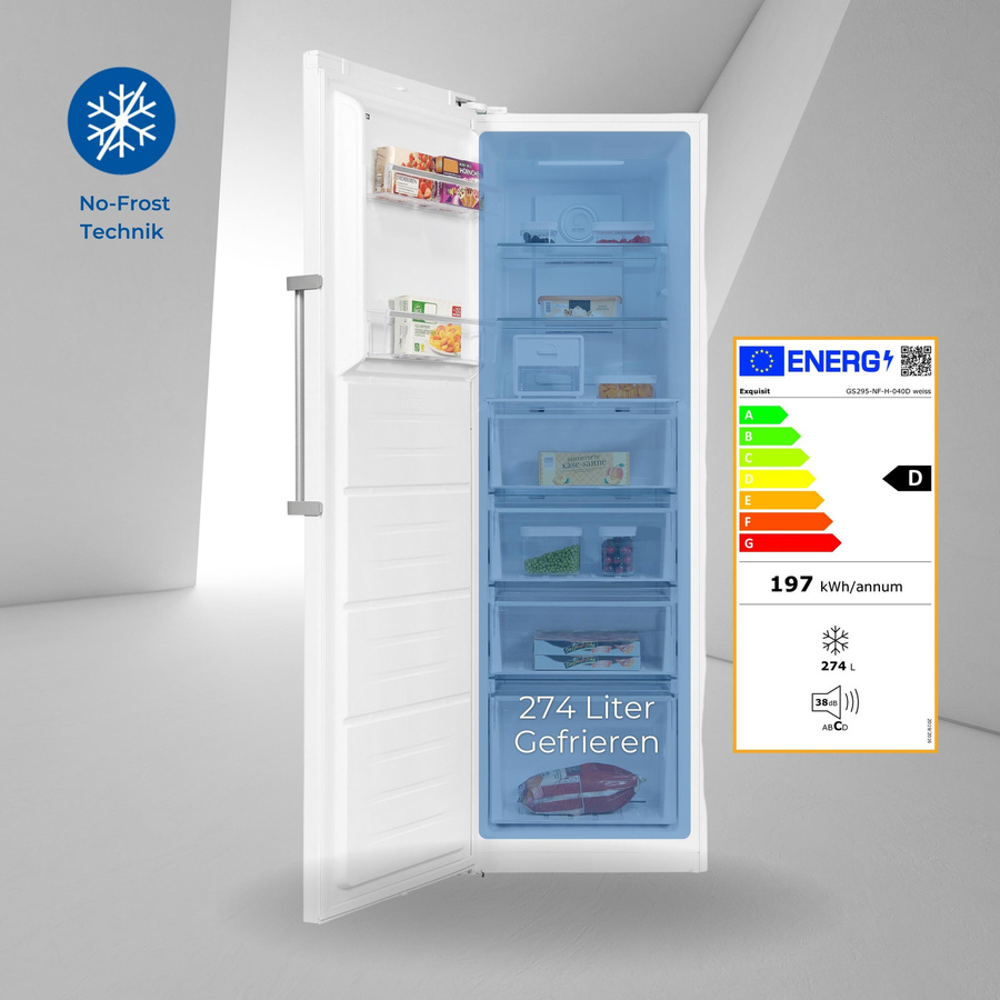 Exquisit Gefrierschrank No Frost in Weiß mit 274 l Volumen, B/H/T: 60 x 185 x 66 cm - Bild 2