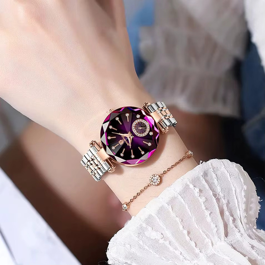 POEDAGAR Armbanduhr Edelstahl, Quarz, Blau, Roségold, Damen - Bild 6