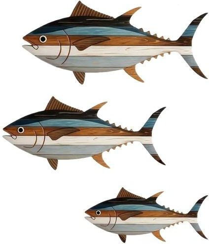 3er-Set Holzfisch Wandkunst im nautischen Design, Mehrfarbige maritime Wanddekoration im Vintage-Stil für dein Badezimmer oder Schlafzimmer - Bild 1