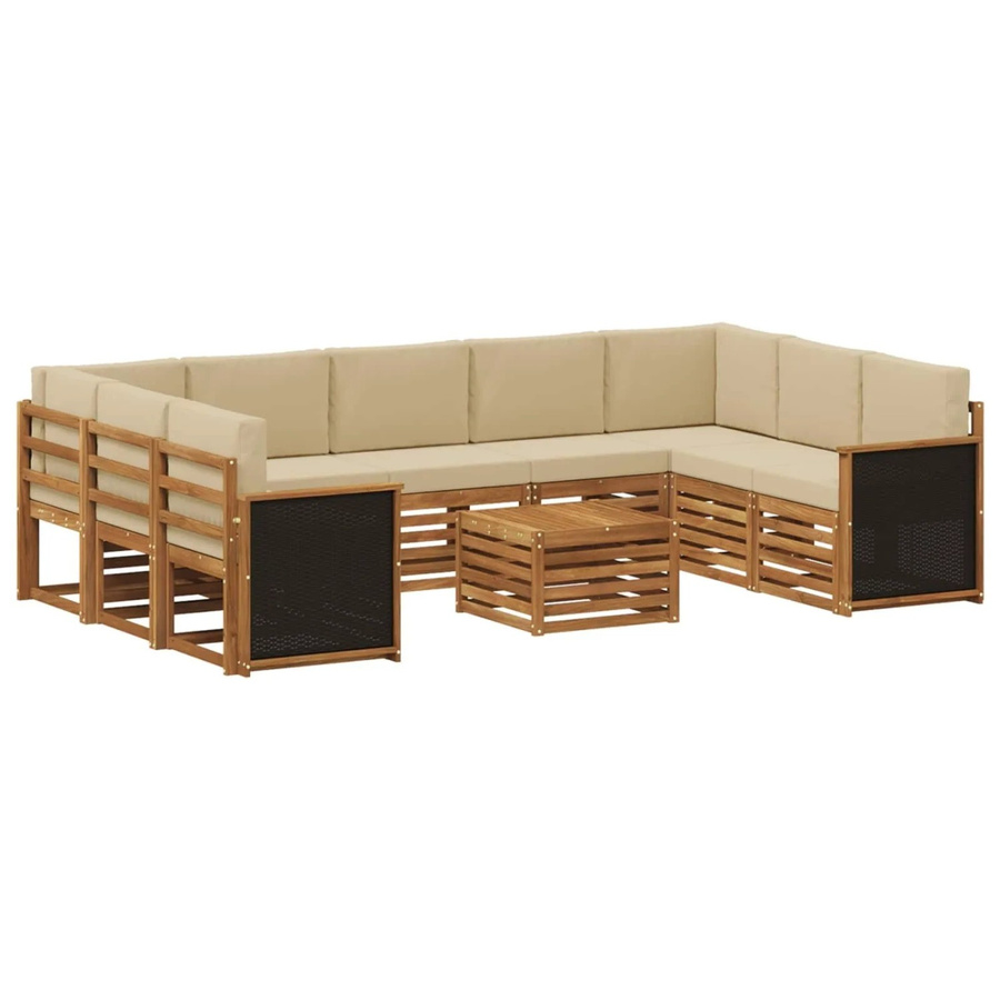 vidaXL Sofagarnitur aus Massivholz Akazie in Natur-Beige mit Latten-Design und Armlehnen - Bild 2