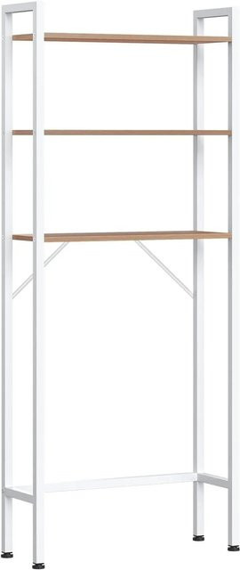 EUGAD Badregal mit 3 Ablagen, stehendes Regal über der Toilette in Weiß und Beige mit Eichenoptik, B/T/H: 67,0 x 20,0 x 164,0 cm - Bild 1