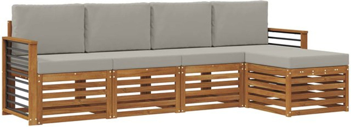 vidaxl Outdoor-Sofagarnitur aus Akazien-Massivholz mit 5-teiligem Set und Kissen in Grau und Braun - Bild 1