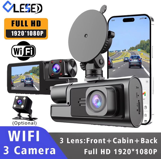 Camco 3-Kanal Dashcam mit Wifi und Full HD 1080P, Auto DVR Video Recorder für Fahrzeuge, Schwarz - Bild 1