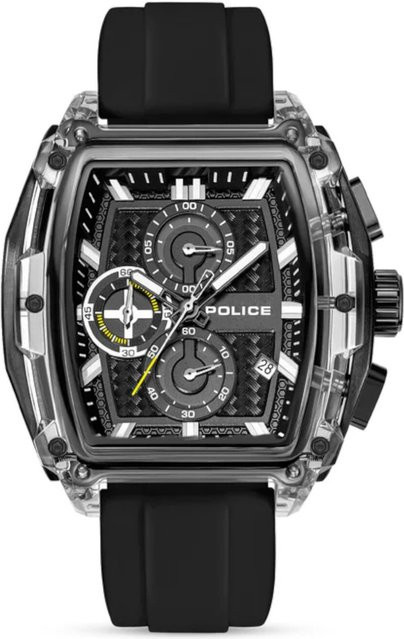 Police Chronograph Herrenuhr, Edelstahl, Quarz, 46 mm, Schwarz, Silikon - Bild 1