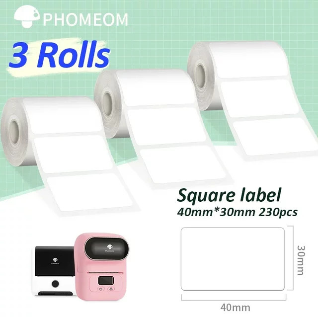 Phomemo Thermoetiketten-Set, 690 Stück in 3 Rollen, weiß, wasserfeste selbstklebende Etiketten für Phomemo M110 M200 M220 Drucker - Bild 1