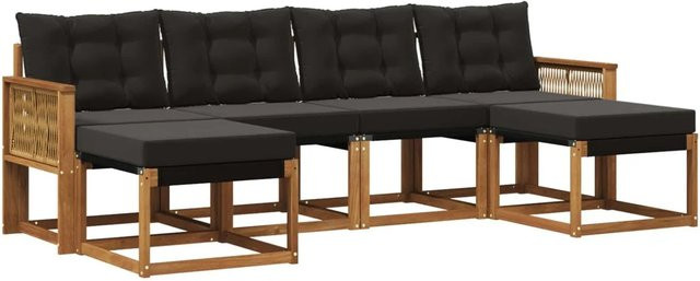 vidaXL Outdoor-Sofagarnitur in U-Form aus massivem Akazienholz und Textilene mit 6 Kissen, Schwarz und Natur - Bild 1